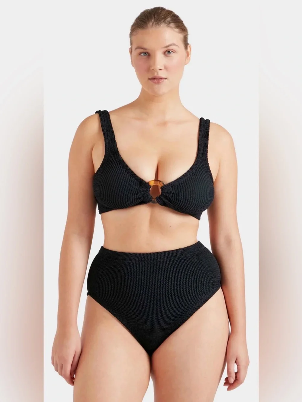 Hunza G Nadine Bikini Crinkle Black High Waisted Tortoiseshell One Size